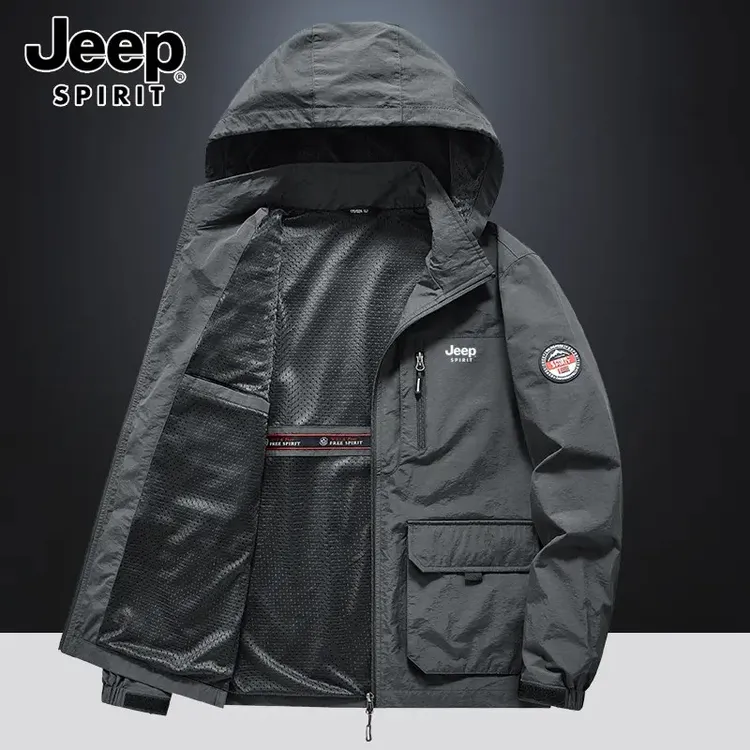 JEEP吉普春季薄款多口袋外套男防风防水冲锋上衣大码工装户外夹克