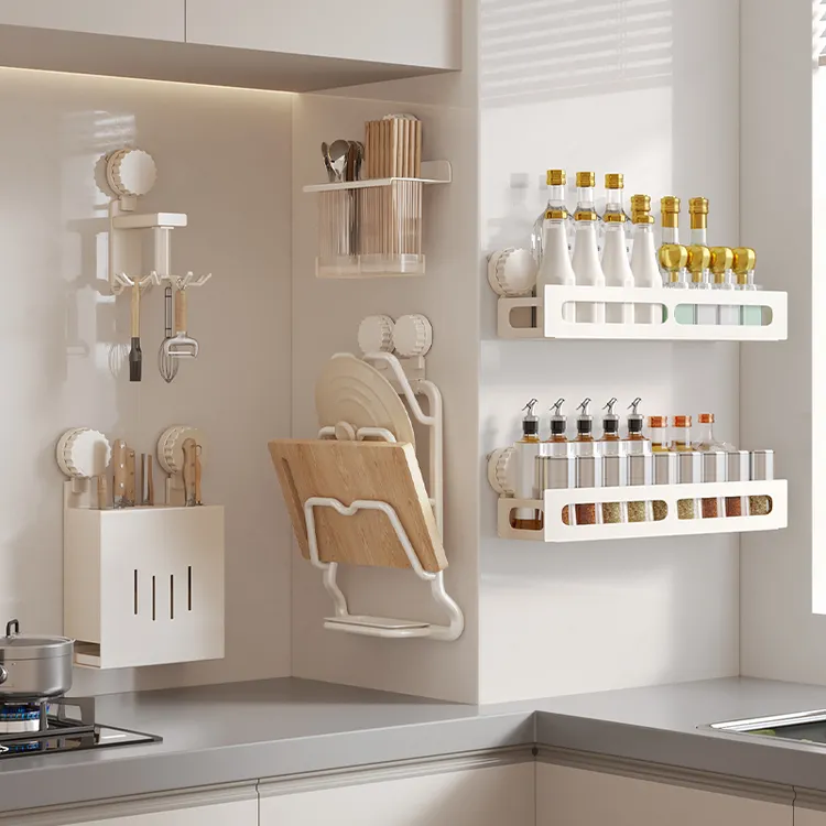 厨房收纳置物架筷子收纳神器吸盘免打孔壁挂式厨房收纳置物架大全