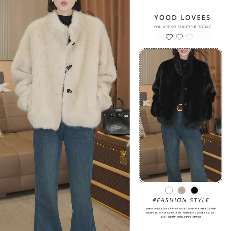 韩版气质立领牛角扣毛毛外套女2025秋秋冬新款保暖百搭显瘦上衣女