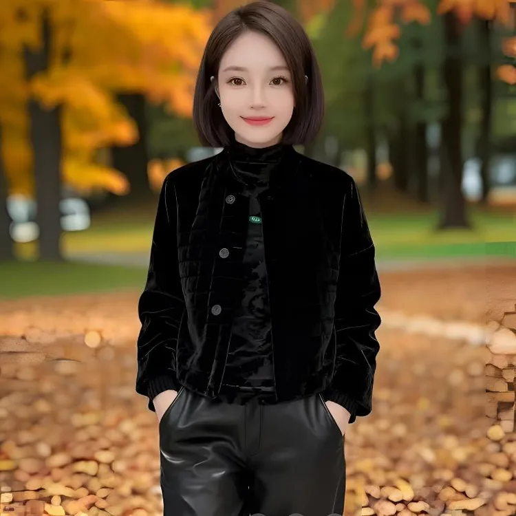 新中式复古洋气丝绒女棉服