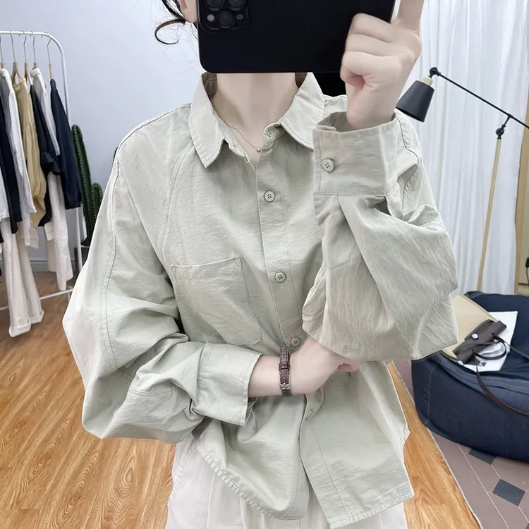 纯棉高品质蝙蝠袖长袖衬衫女春季新款减龄休闲上衣设计感宽松衬衣