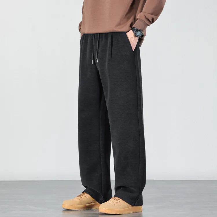 雪尼尔针织休闲裤男2025秋冬款宽松抽绳松紧腰弹力直筒运动裤子潮
