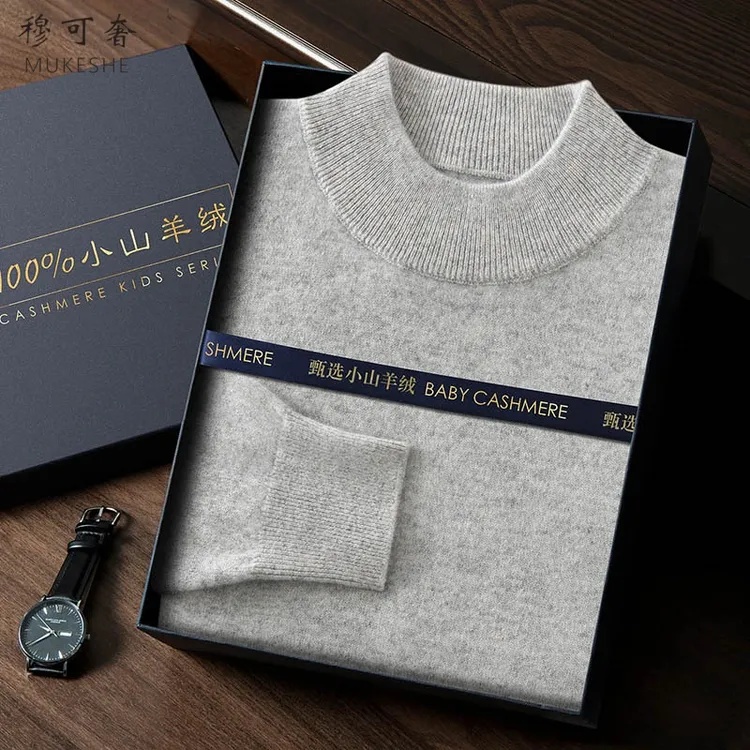 穆可奢小山羊绒半高领长袖针织衫冬季保暖羊绒打底衫高档秋冬套头