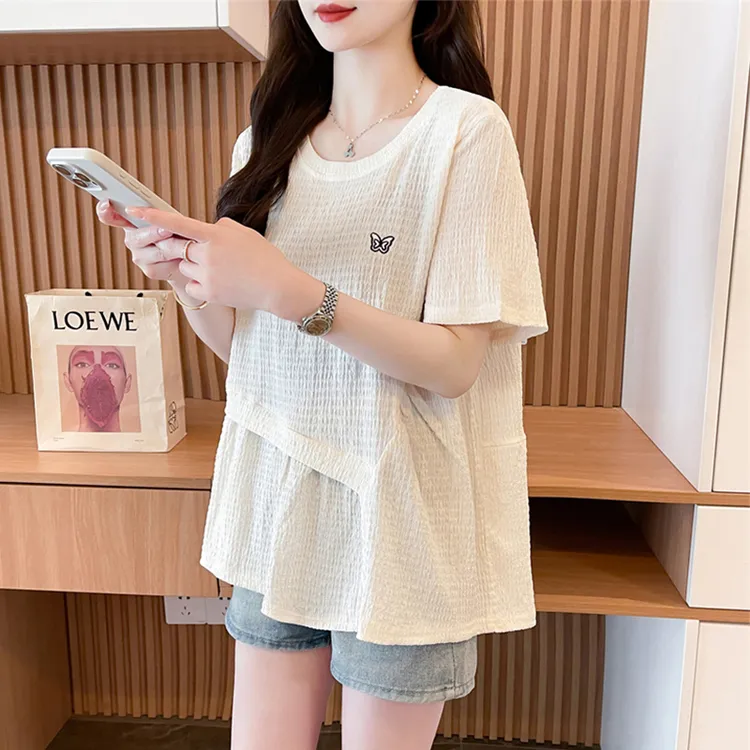 短袖t恤女2025新款夏季韩版宽松大码女装设计感小众不规则上衣服