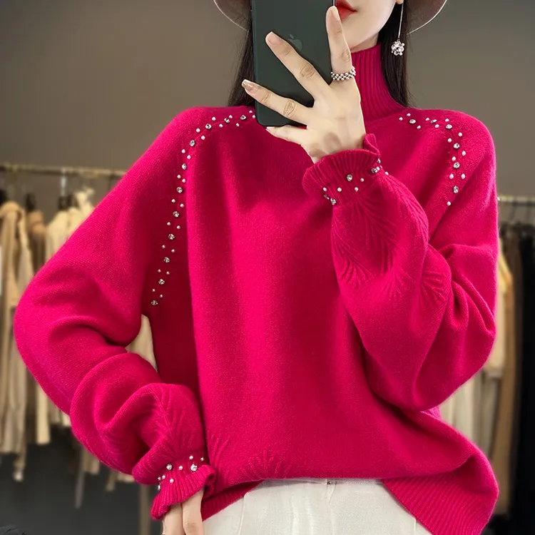 秋冬新款羊毛衫女插肩袖半高领毛衣宽松洋气慵懒风可外穿针织上衣