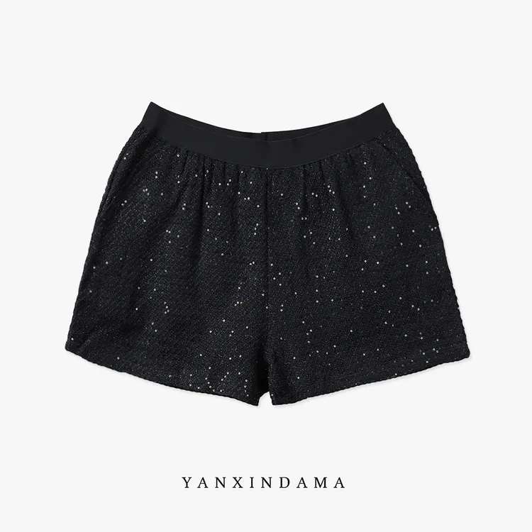 大码女装300斤胖MM亮丝粗花呢休闲显瘦百搭短裤61493