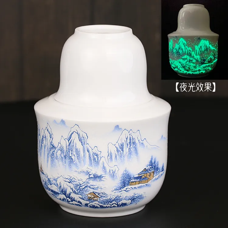 汇儒堂原创设计夜光山水羊脂玉瓷陶瓷温酒壶三两酒壶暖酒壶烫酒壶