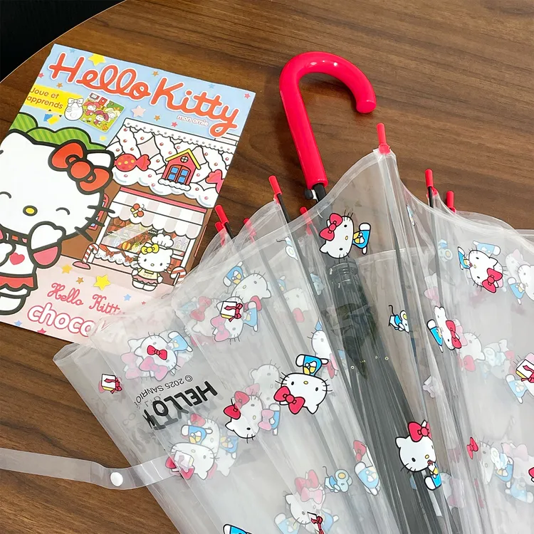 凯蒂猫正版HelloKitty可爱卡通透明长柄伞少女心hellokitty伞