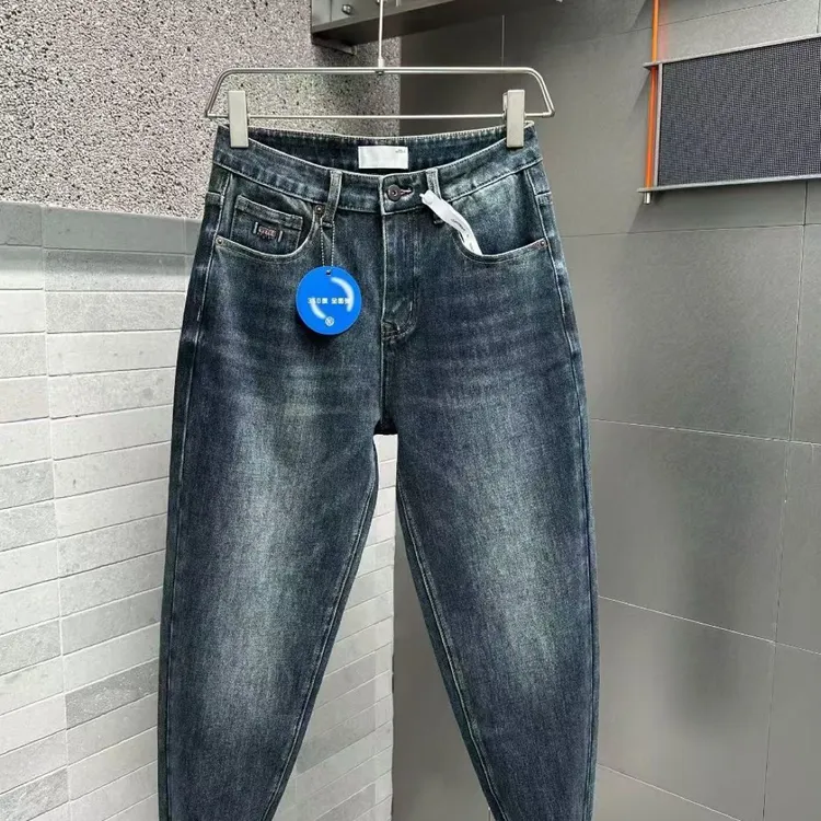 水洗牛仔裤男士复古宽松锥形牛仔蓝色夏季弹力男装直筒时尚休闲