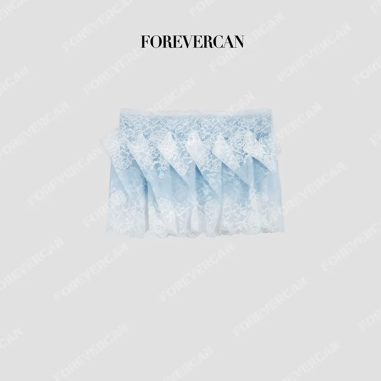 FOREVERCAN“潮汐”法式度假褶皱蕾丝抹胸短款上衣ST57896