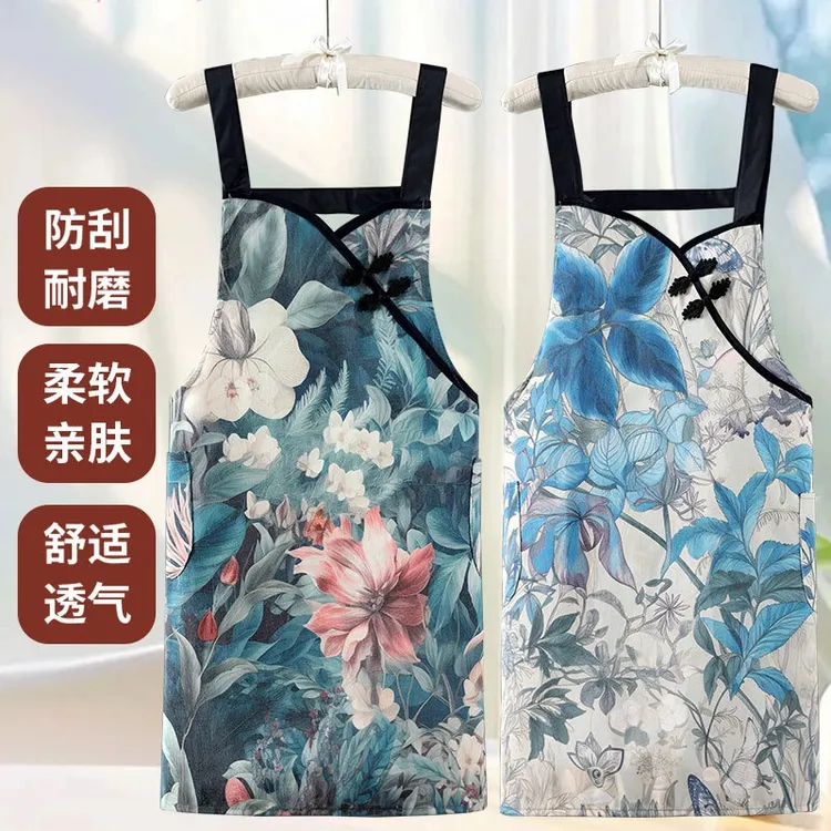 新款时尚中国风旗袍围裙透气耐磨防油污围腰家用厨房上班工作服1