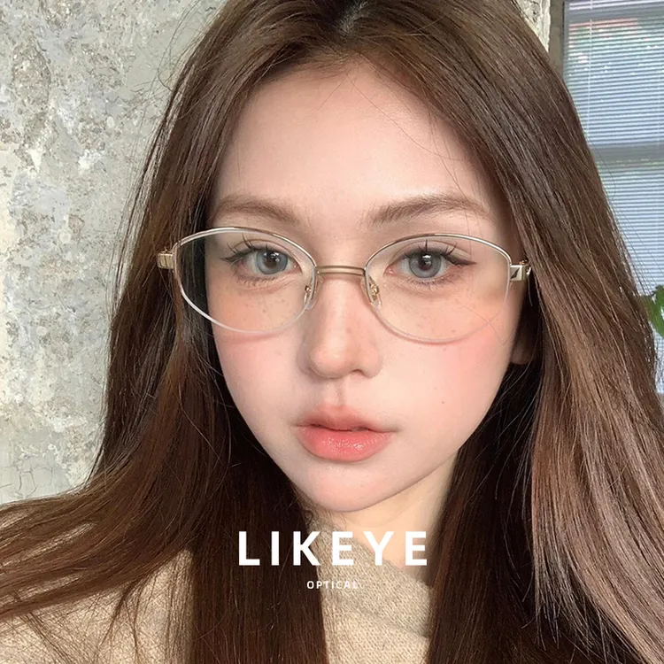 LIKEYE 老钱风半框眼镜近视女度数可配椭圆纯钛金丝素颜 backbone商品图