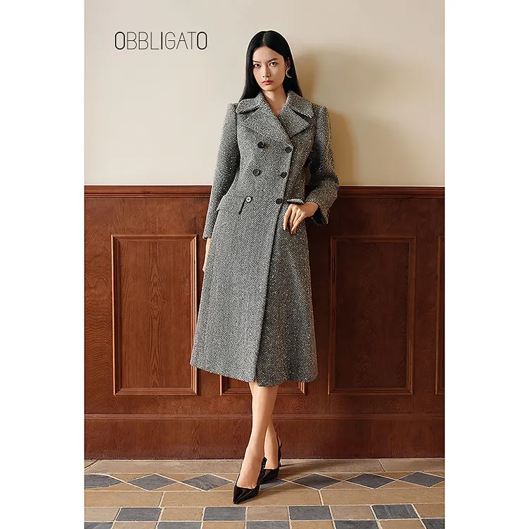 OBBLIGATO奥丽嘉朵冬季1C34580150人字纹珠片双排扣