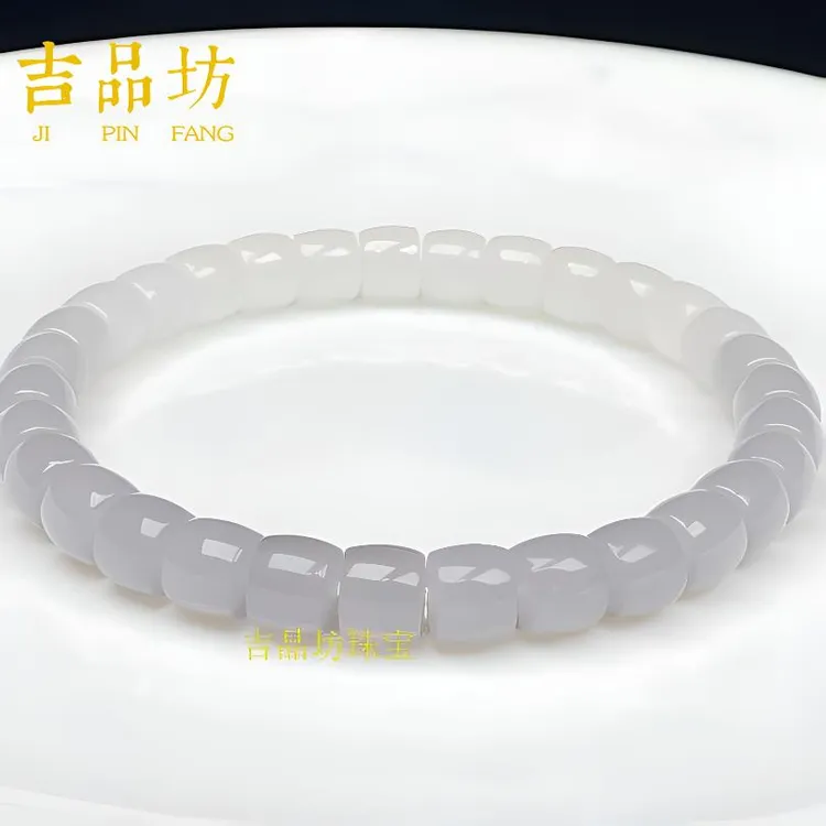 天然和田玉烟紫渐变手串手链男女款单圈老型珠直切7mm玉石手串女
