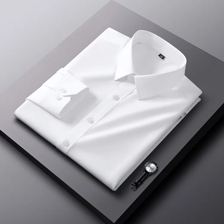 春秋季衬衫男士长袖商务休闲职业工正装弹力免烫抗皱西装白色衬衣