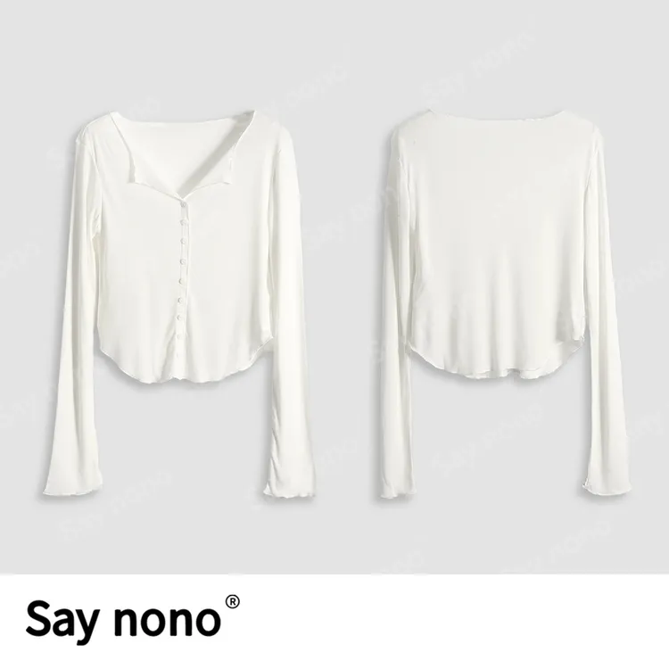 Say nono【懒猫nono】KBB2502天丝桑蚕丝翻领多钮套衫