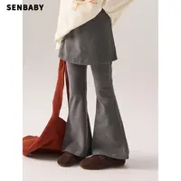senbaby童装女童洋气喇叭裤长款2025秋冬儿童带围裙假两件休闲裤