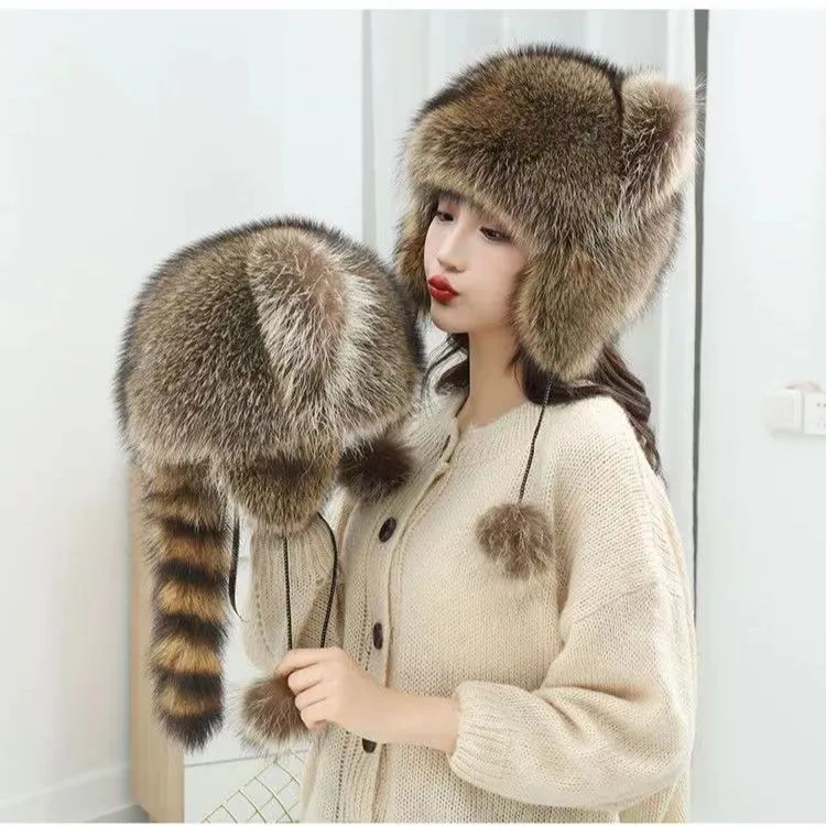 新款网红小浣熊护耳帽猫耳帽男女同款儿童亲子款帽子超萌洋气