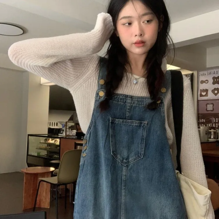 复古牛仔背带裙设计感2025夏新款韩版宽松吊带裙子女中长款连衣裙