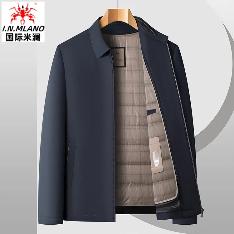 羽绒夹克男保暖加厚外套行政茄克商务休闲中年爸爸装秋冬款羽绒服