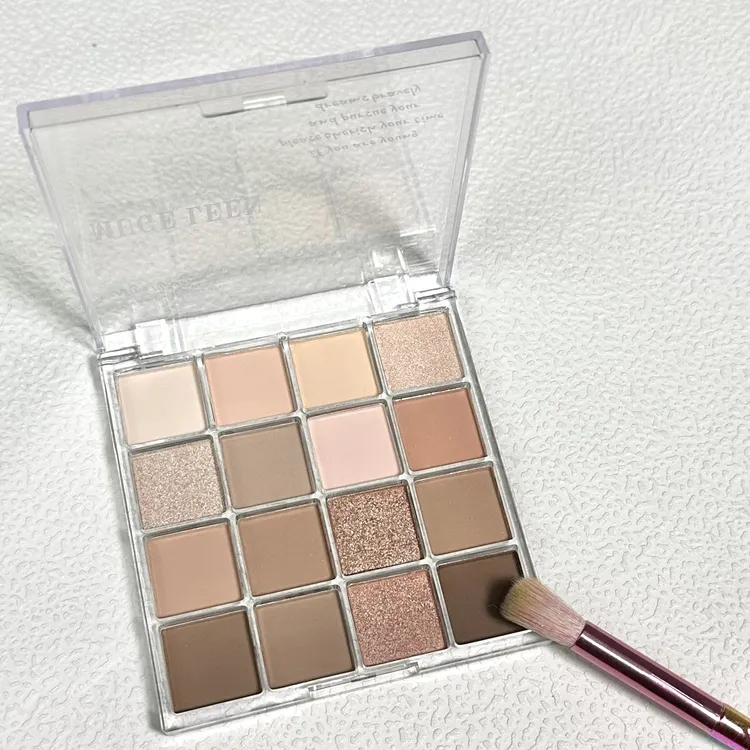 低饱和奶茶裸棕色~方格十六色眼影盘哑光珠光细闪百搭日常眼影盘