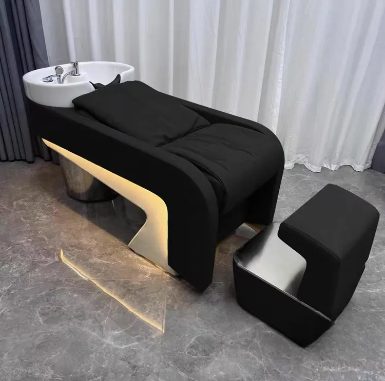 出口高端理发店专用半躺洗头床美发店专用按摩洗头床理发店专用