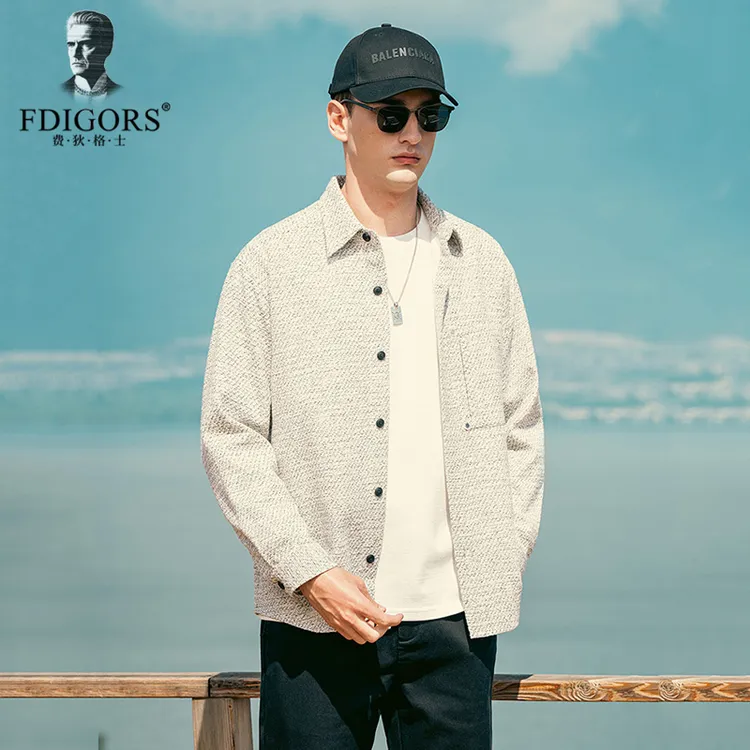 FDIGORS/费狄格士翻领夹克男春秋雅痞宽松衬衫式复古外套休闲男装
