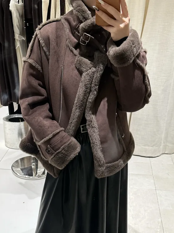 韩版时尚宽松休闲百搭加厚保暖皮毛一天短外套冬