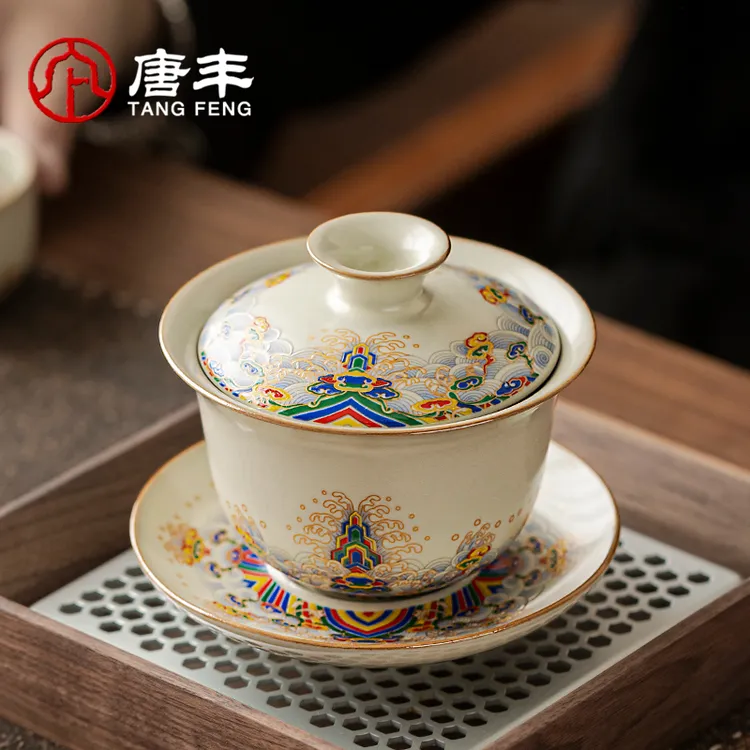 唐丰汝窑盖碗女士三才盖碗新款家用高档防烫泡茶具功夫茶碗带盖