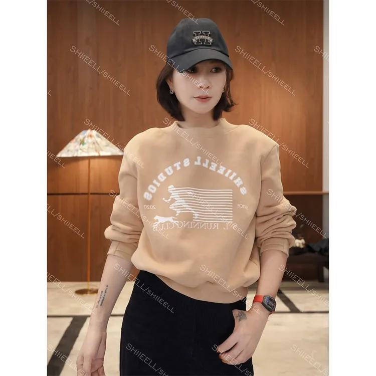 SHIIEELL【奔跑卫衣】复古气质棉质撞色印花软糯宽松圆领卫衣Z1163