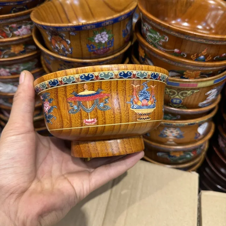 【新疆西藏包邮】口径13厘米藏式实木奶茶碗民族风防烫隔热家用饭