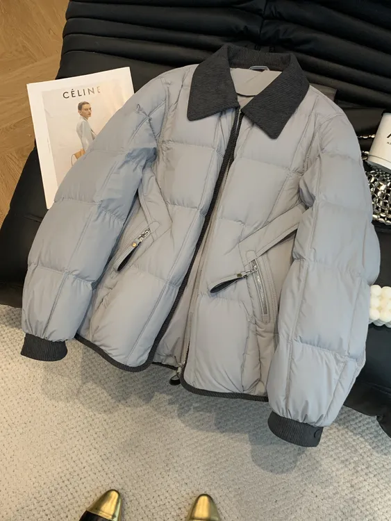 韩系气质拼接撞色翻领棉服女装2025冬装短款宽松加厚保暖外套潮流