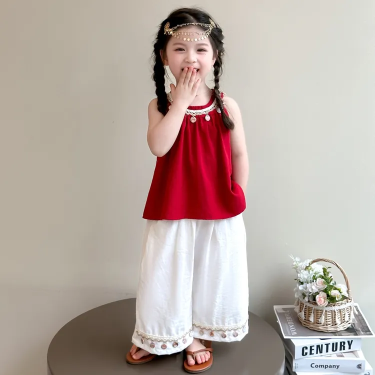 女童夏套装2025新款小女孩洋气民族风女宝夏季薄款两件套儿童衣服