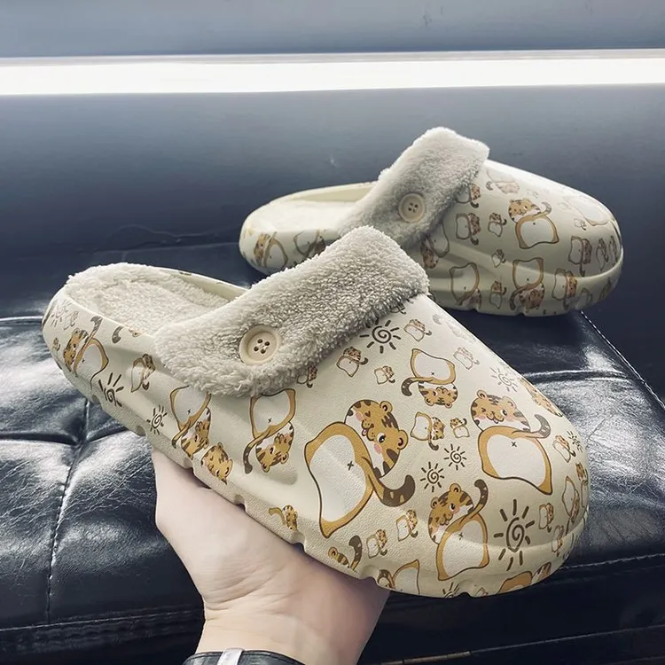 棉拖鞋男款冬季加绒保暖情侣拖鞋居家室内外穿防水大码棉鞋可拆卸