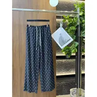 10058【小莹订单】小众休闲亚麻印花阔腿裤女夏季显瘦百搭直筒长裤
