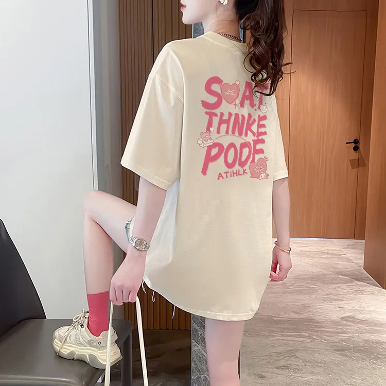 纯棉T恤短袖女款爆款2025新款时尚中长款休闲上衣ins洋气衣服女装