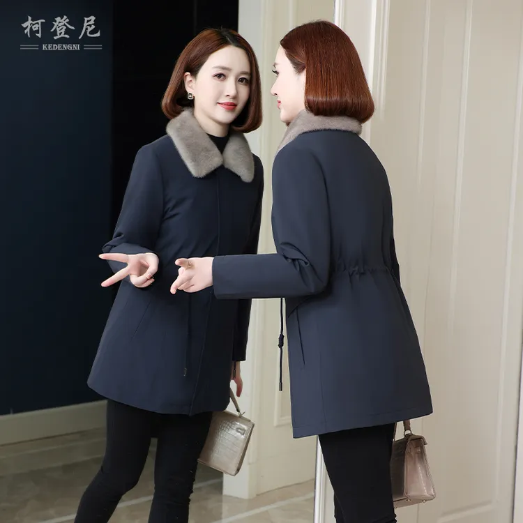 派克服女2025冬水貂毛领内胆可拆卸新款尼克服女士中长款皮草外套