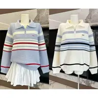 KJ6611韩系polo领条纹撞色针织上衣