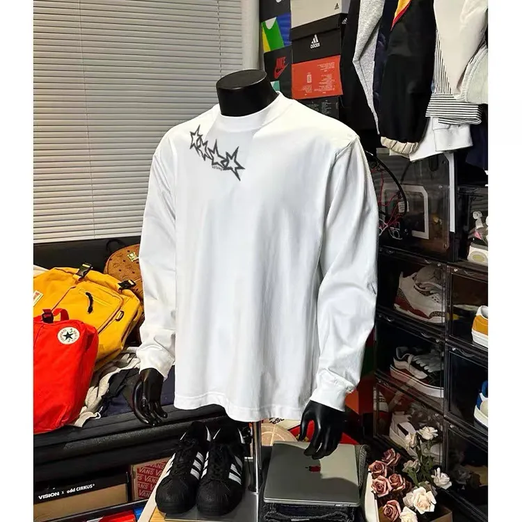 230g！重磅不透潮流简约小鱼印花秋冬长袖百搭宽松上衣透气休闲