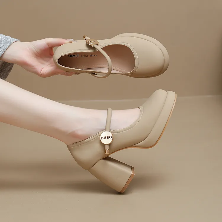 时尚高跟鞋女粗跟2025年秋季新款气质单鞋浅口一字带法式玛丽珍鞋