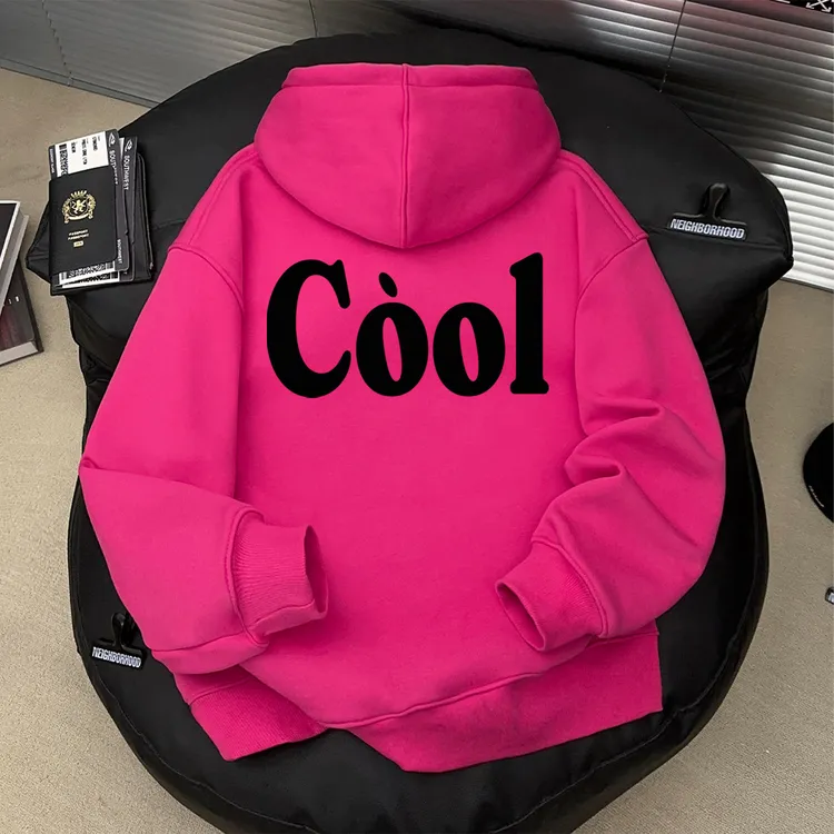 美式简约火龙果色连帽套头卫衣秋冬季创意字母印花男女休闲上衣潮