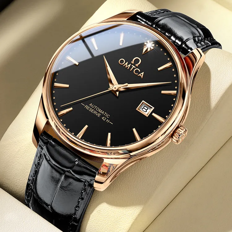 瑞士正品欧米加OMTCA手表男士机械表真钻超薄皮带款钢带简约时尚