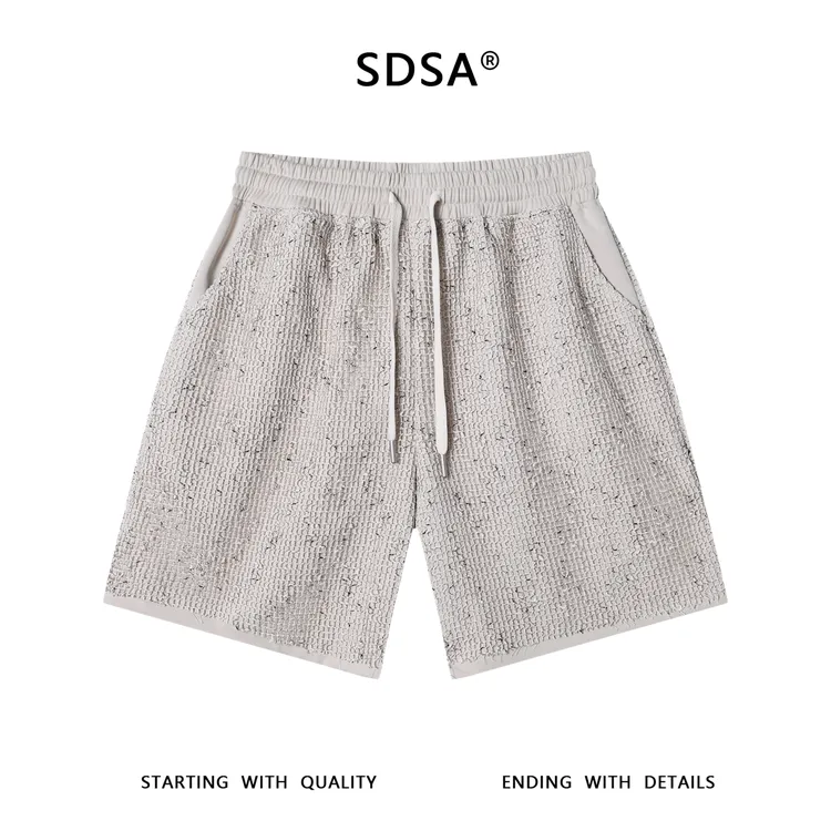 夏季高级感新款韩系撞色网格撞色抽绳短裤百搭休闲潮流裤子