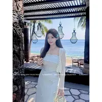 XQ怡601168【花漾心结】气质高腰弹力显瘦珍珠蝴蝶结连衣裙