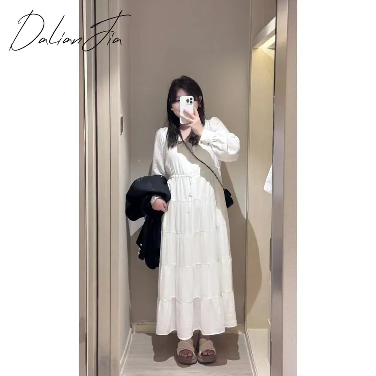 晶咕【白月光】海边度假欧若风气质连衣裙白色宽松中长春款