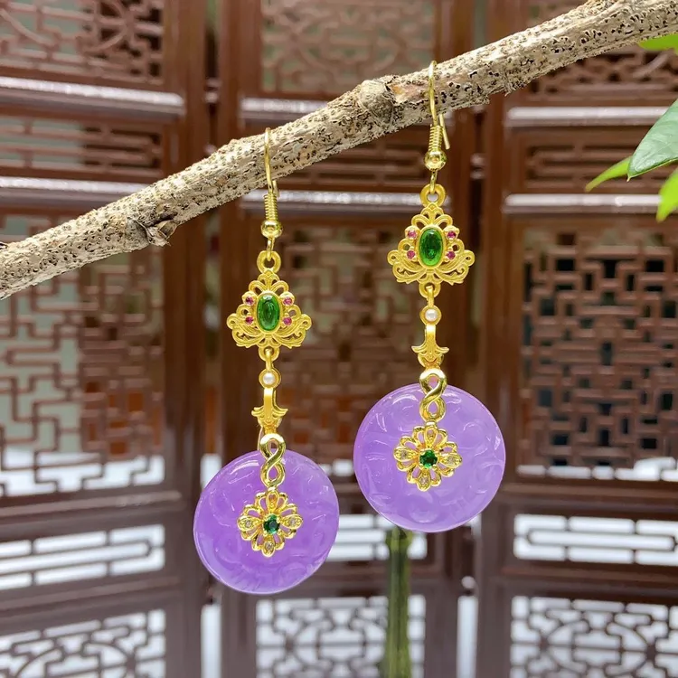 合金耳饰 原创设计紫罗兰平安扣耳式耳环 优雅气质女款耳环P09