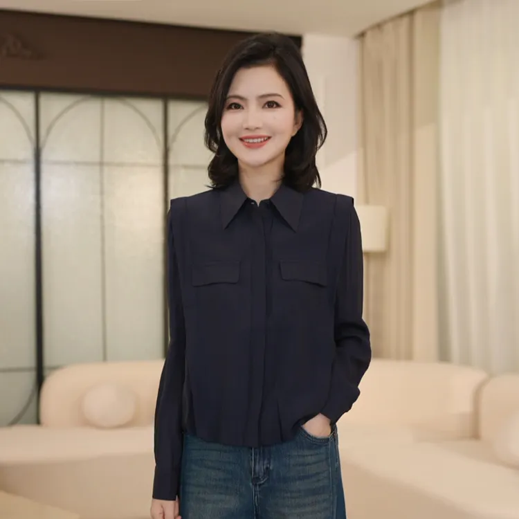枫竺女装阿楠anan设计感翻领捏褶长袖衬衫上衣女秋季简约通勤衬衣