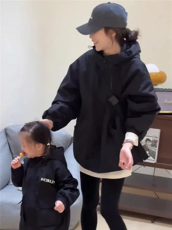 冲锋衣外套女夹棉加厚秋冬2025新款韩版宽松高级感小个子棉服上衣