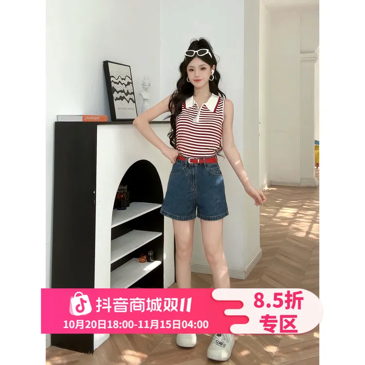 IEF/爱依服2025新款夏季薄款百搭时尚透气A字牛仔短裤流光风