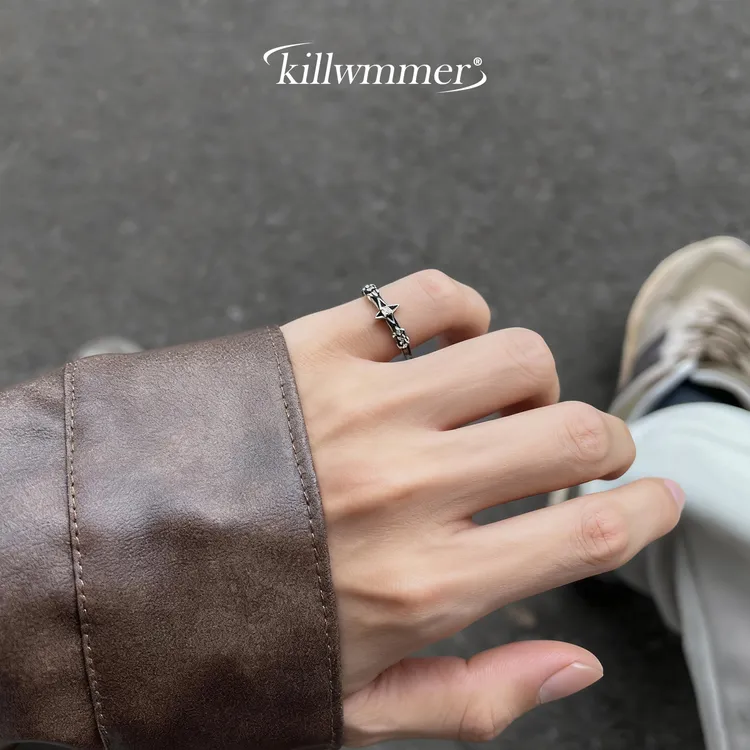 925银戒指 复古个性冷淡风银戒指男女款小手尾指尾戒男做旧设计感